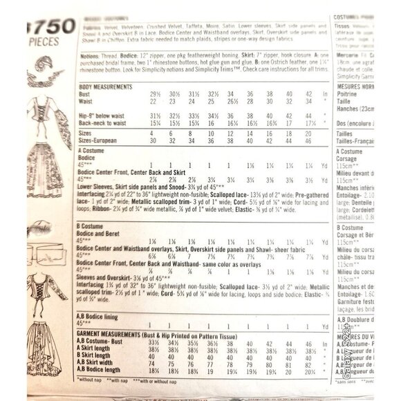 Simplicity 8750 Sewing Pattern Gothic Medieval Costume Size D 4-6-8 17 Pieces - Picture 8 of 9